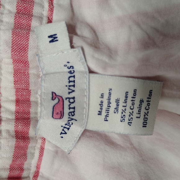 VINEYARD VINES CANDY CANE RED STRIPED LINEN- COTTON PULL ON, LINED SHORTS Sz M - Picture 4 of 6